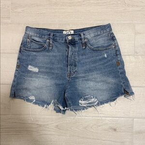 Free People Blue Distressed Jean Shorts